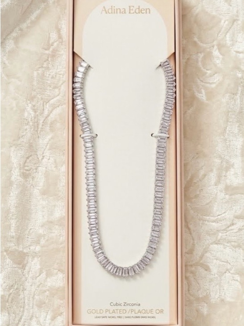 Adina Eden 14k Carat White Gold Plated & CZ Baguette Tennis Necklace